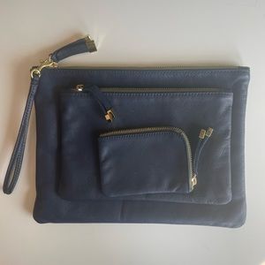 K. Slade leather Navy Vale pouch, tip pouch, zip wallet and wristlet